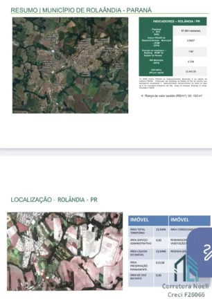 Imagem Área terreno, 136.445,75m2 , ótima área liberado para industrial e residencial em Rolândia PR