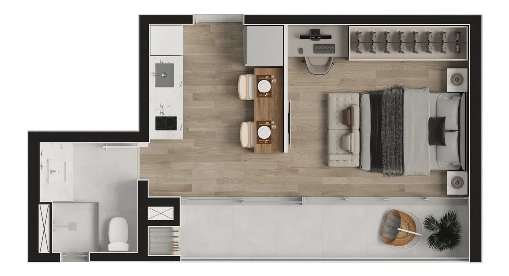 Imagem Apartamento à venda no Batel, Curitiba-PR: 1 quarto, 1 banheiro, 1 vaga de garagem, 53,91 m² de área. Adquira já!