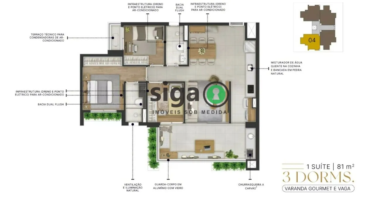 Imagem Apartamento para venda no Brooklin 03 dormitórios, São Paulo - SP