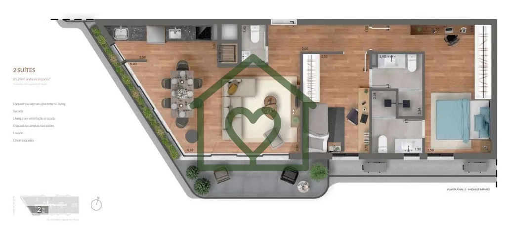 Imagem Oferta ÚNICA da planta de 2 suítes no ORLA - andar alto - sacada no living. 

ORLA é um empreendi...