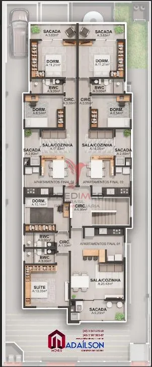 Imagem Apartamentos com 2 Quartos e 1 banheiro à Venda, 72 m² Bairro Serraria - São José SC