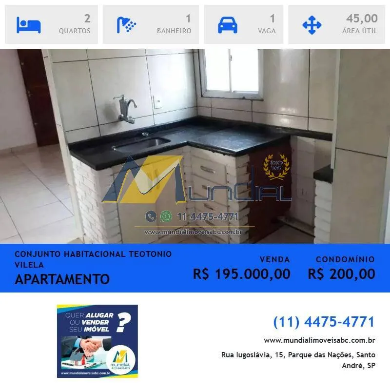 Imagem Conjunto Habitacional Teotônio Vilela Apartamento à Venda com 45m² no