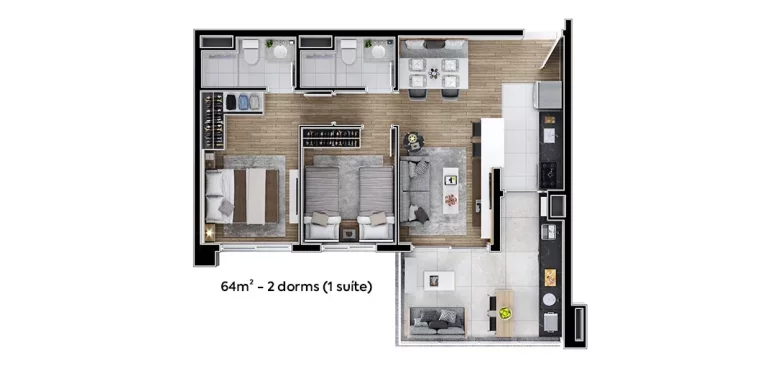 Imagem APARTAMENTO 64,96M², 2 DORMITÓRIOS SENDO 1 SUÍTE, TERRAÇO GOURMET COM 1 VAGA A VENDA - SÃO PAULO / SP