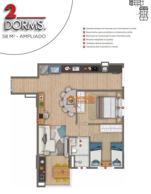 Imagem Apartamento com 2 dormitórios à venda, 57 m² por R$ 530.740,00 - Picanco - Guarulhos/SP