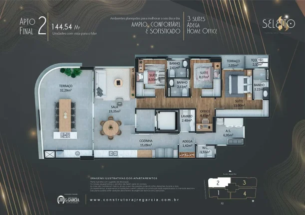Imagem Apartamento para Venda em Praia Grande, Canto do Forte, 3 dormitórios, 3 suítes, 1 banheiro, 2 vagas