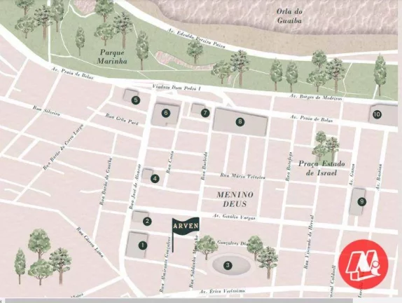 Imagem No Menino Deus, apartamentos de 80,01 a 231,62 m², 2 ou 3 quartos, vagas e infraestrutura.
