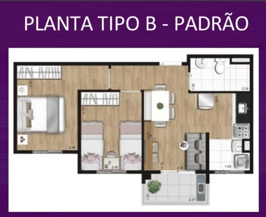 Imagem TABOÃO SBC | 2 DORMITÓRIOS | SACADA | 1 VAGA | 44MTS