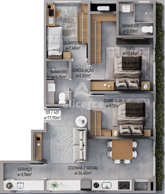 Imagem Carmem Residence - Apartamento à Venda com 3 Dormitrórios I 1 ou 2 Suítes I Vaga de Garagem - em Pedra Branca, Palhoça/SC
