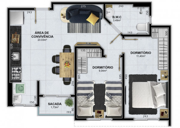 Imagem Apartamento com 2 Quartos à Venda, 53 m² em Santa Augusta - Criciúma
