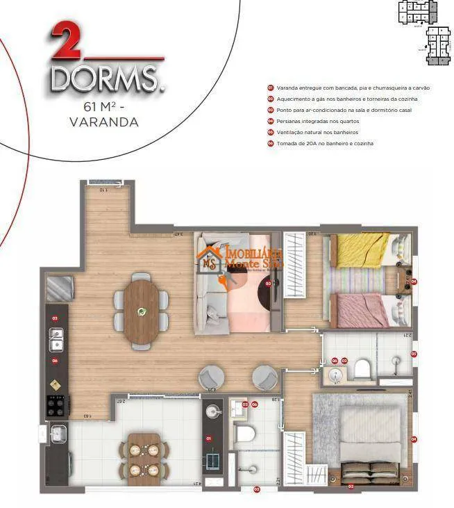 Imagem Apartamento com 2 dormitórios à venda, 63 m² por R$ 686.180 - Picanco - Guarulhos/SP