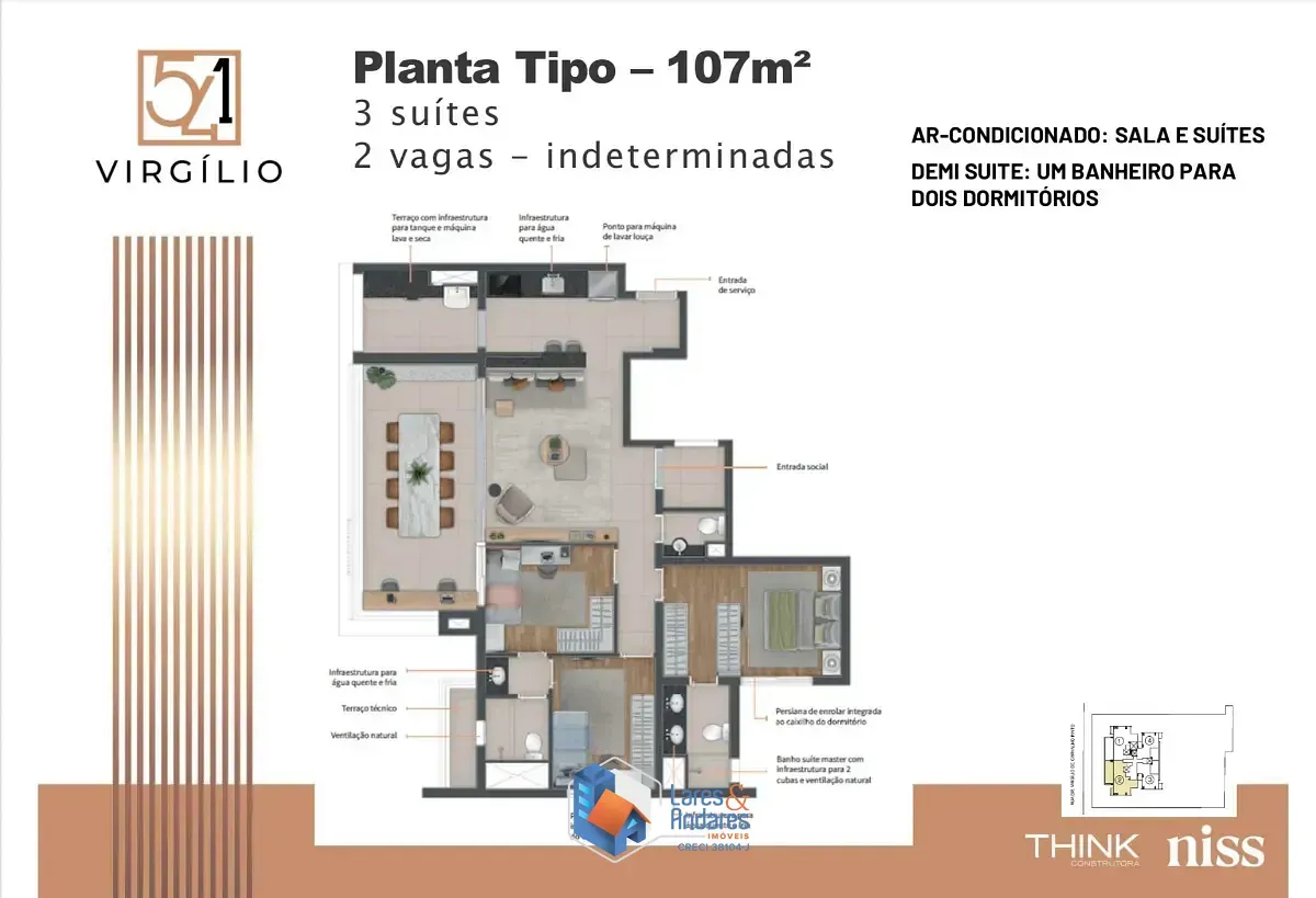 Imagem Apartamento para venda em Pinheiros com 3 quartos, sendo 2 suítes, 107m²