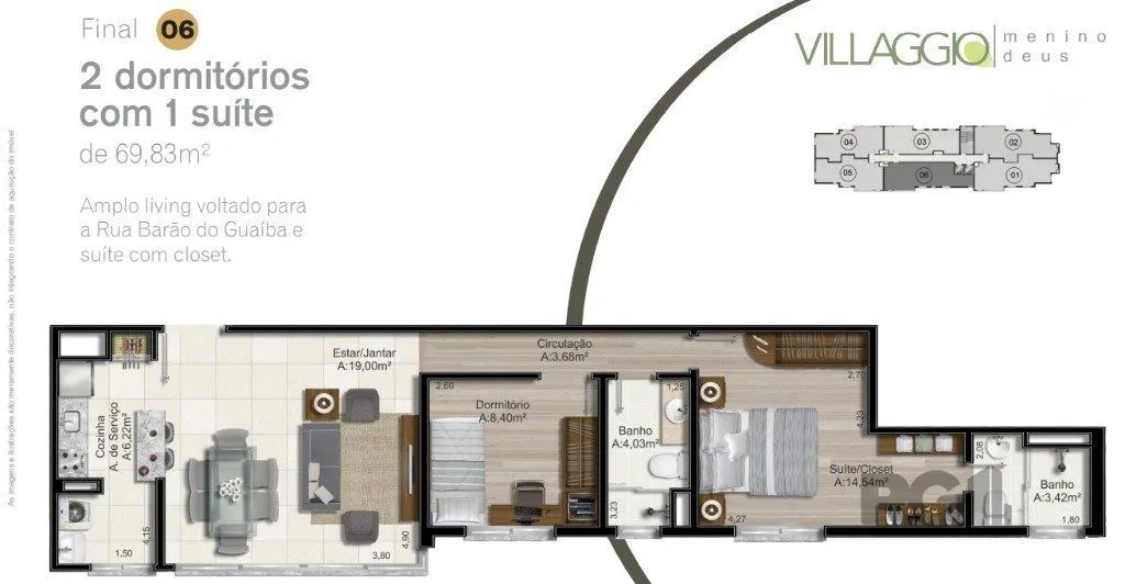 Imagem APARTAMENTO - 2 dorms. 1 vaga - 69,83 m² - MENINO DEUS