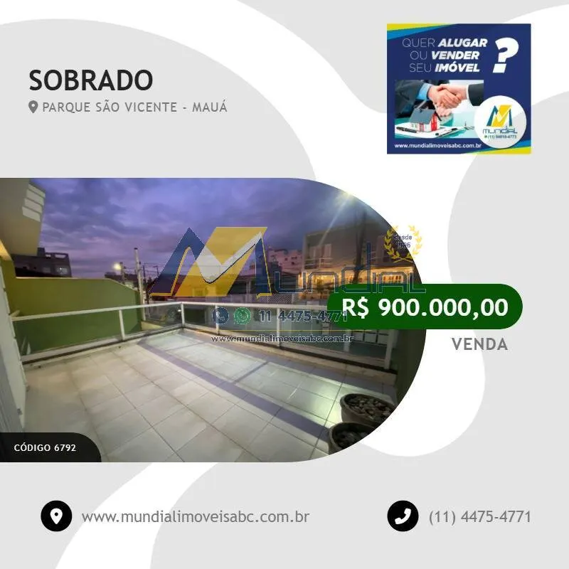 Foto do imóvel Sobrado à venda com 188 m² no Parque São Vicente, Mauá