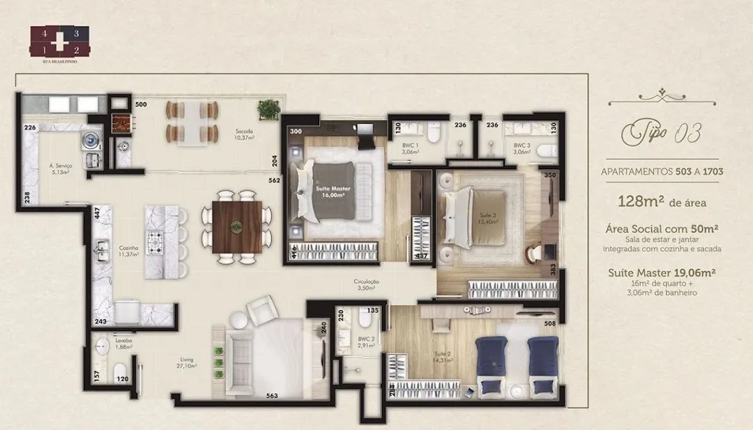 Imagem Pronto para Morar! Amplo Apartamento com 3 Suítes e Sacada com Churrasqueira no Kobrasol - São José/SC