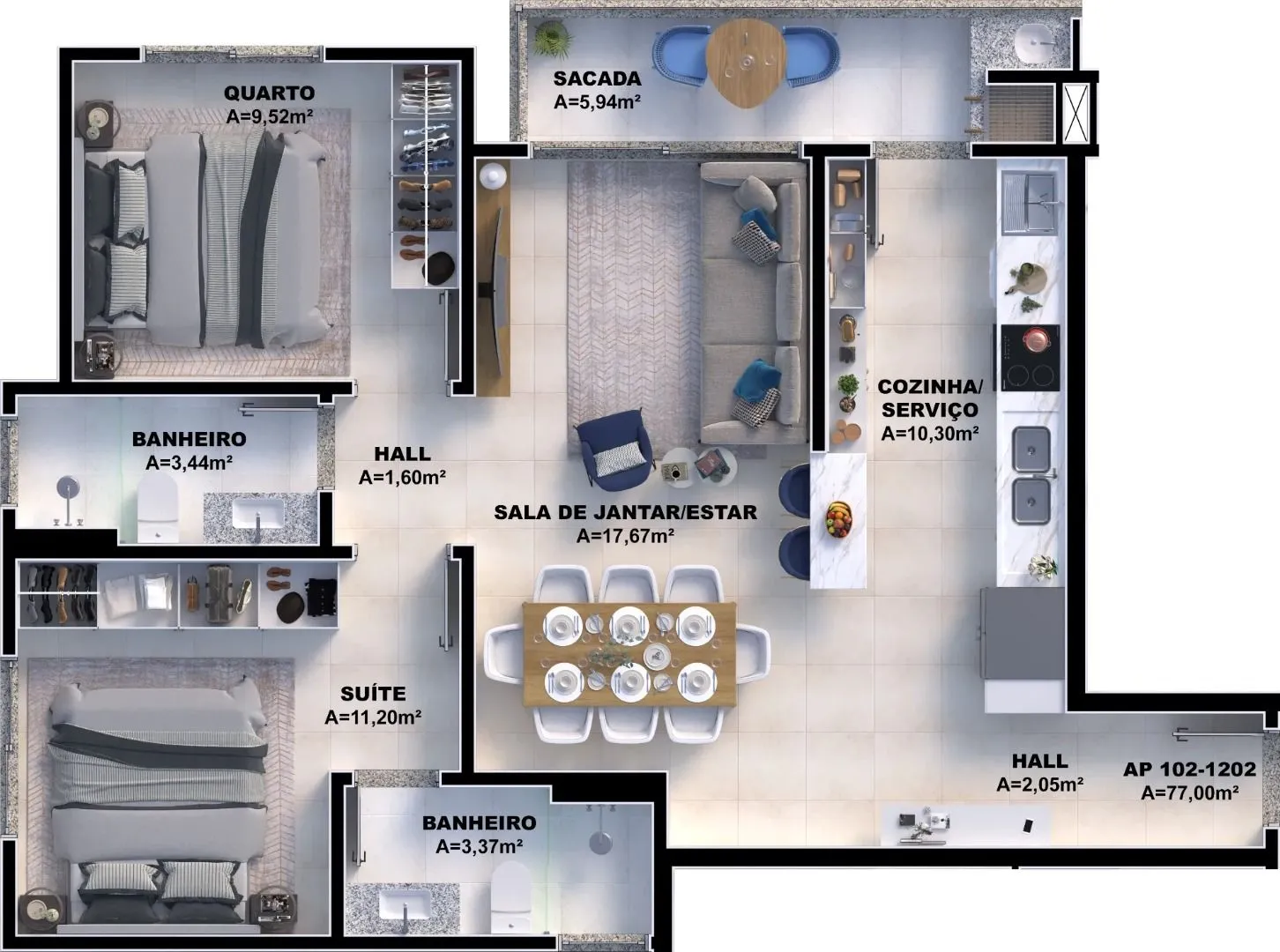 Imagem Apartamento amplo, novo, à Venda na Cidade Pedra Branca - Palhoça/SC