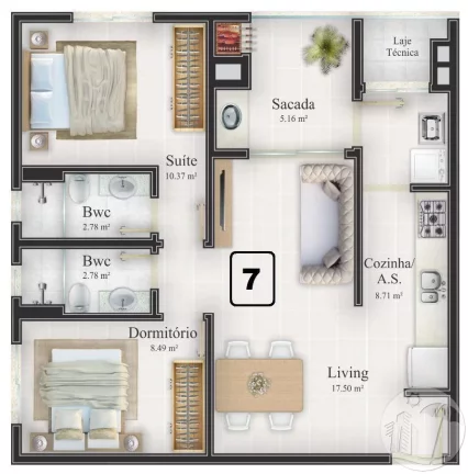 Imagem Apartamento Praia Brava no Privilége Residence com 2 Quartos