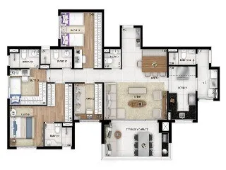Imagem Apartamento de alto padrão no Centro de Santo André-SP 4 quartos, 3 suítes, 4 banheiros, 2 vagas 129m² Condomínio Le Quartier.