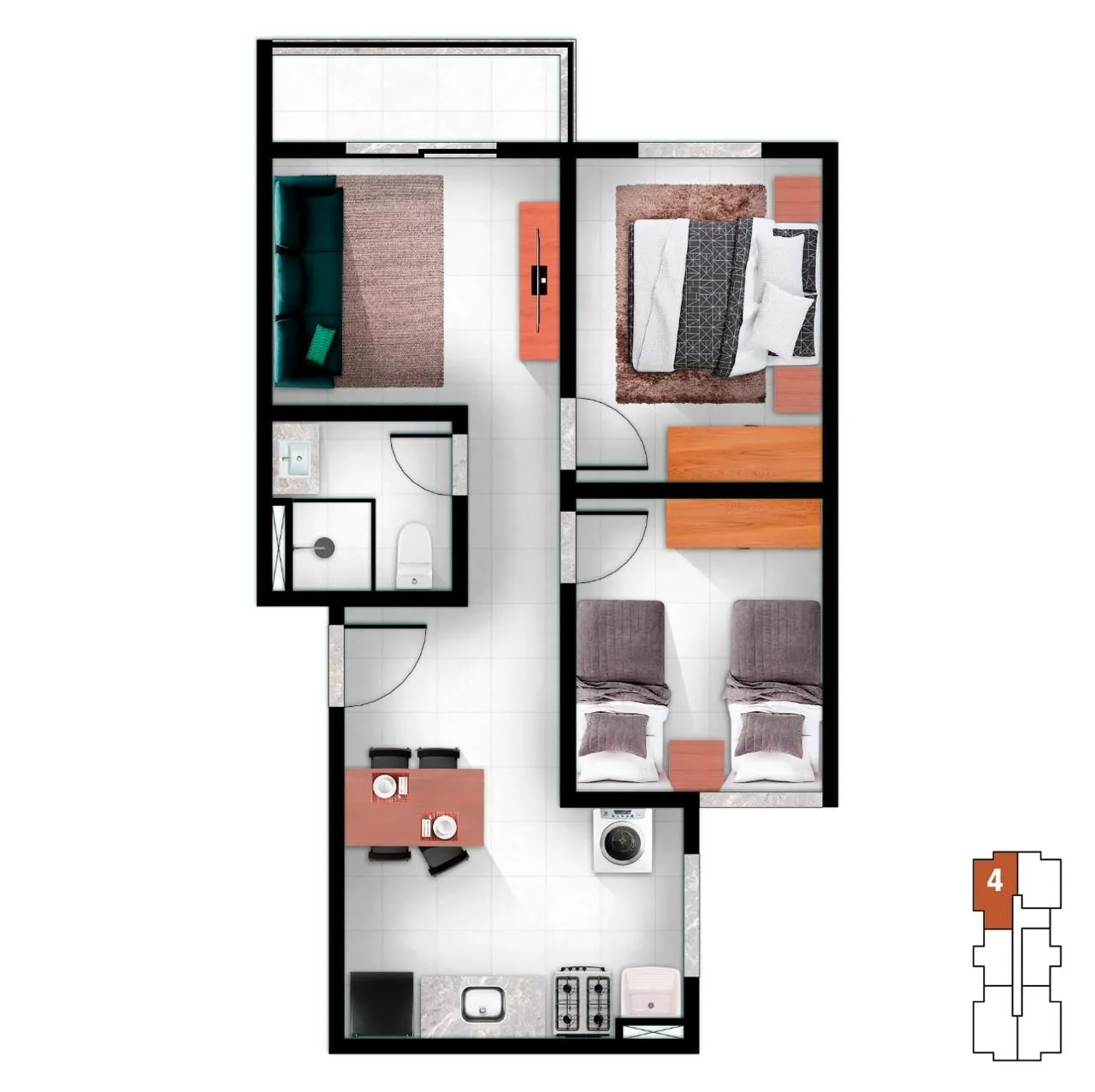 Imagem Apartamento 2 Quartos à Venda no Mutondo | 45,95m² | Varanda | Vaga | São Gonçalo/RJ.