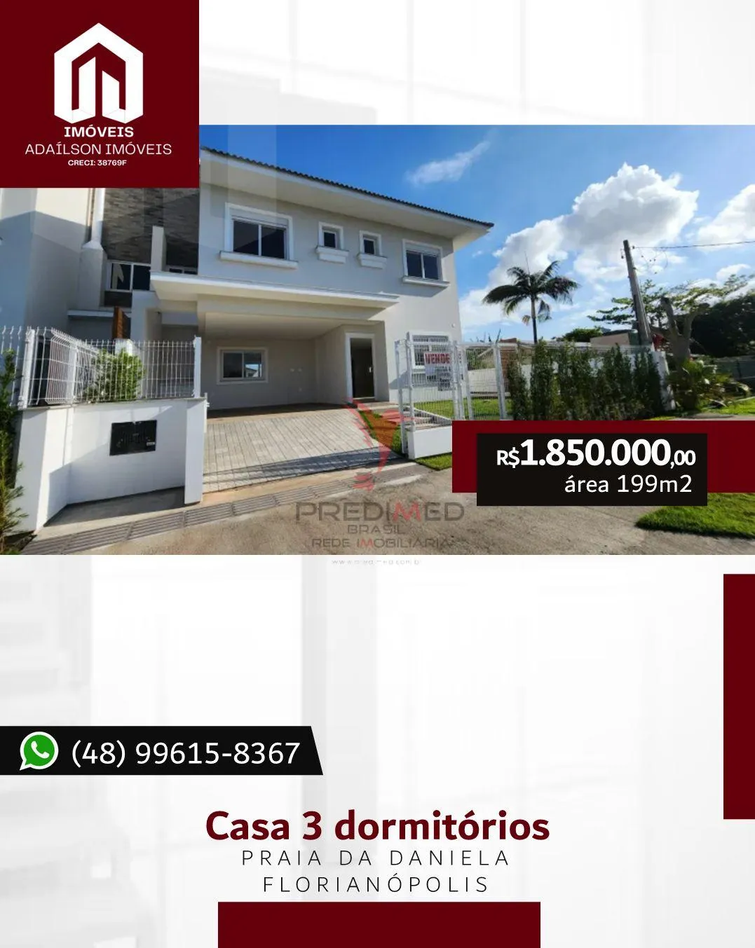 Foto do imóvel *Casa com 3 Dormitórios à venda,199 m² por R$ 1.850.000 - Daniela - Florianópolis/SCBrasil em Rua dos Girassóis - Daniela, Florianópolis - SC