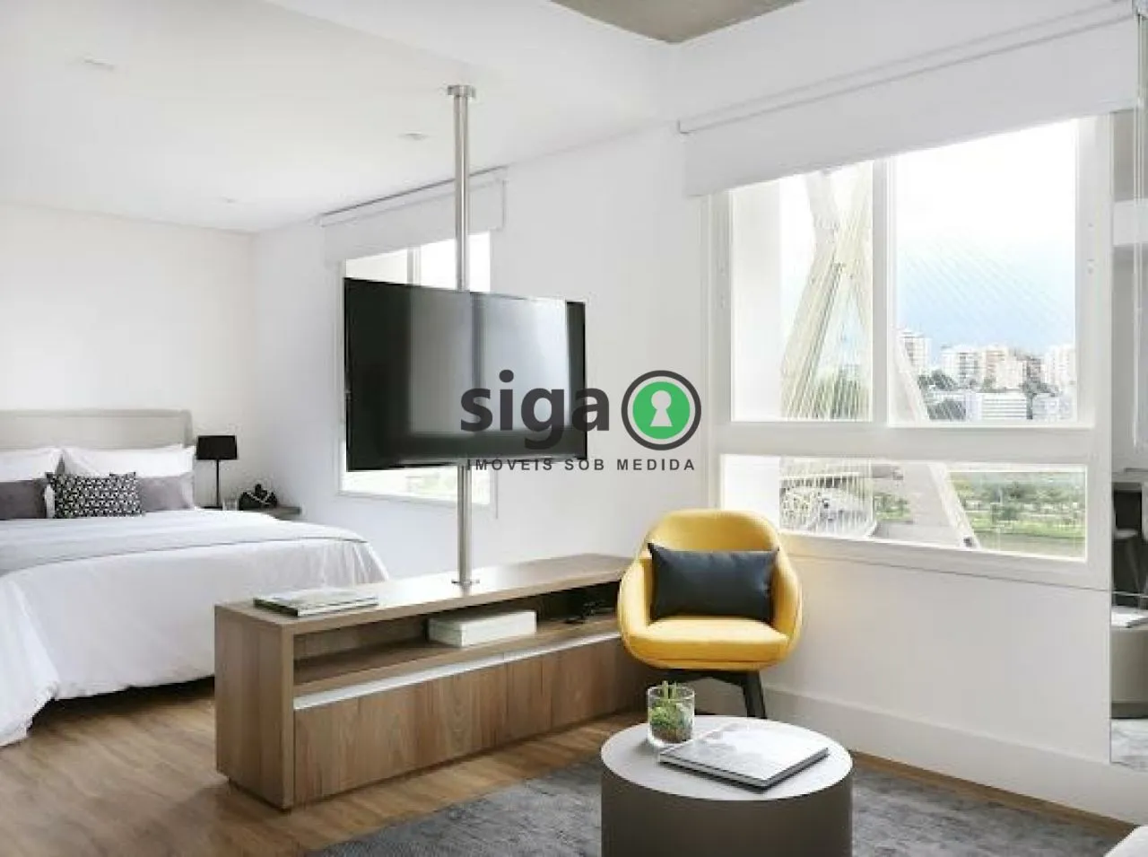 Imagem Studio com 64m², no Brooklin, com 1 quarto, 2 banheiros e 1 vaga, Mobiliado para Locação