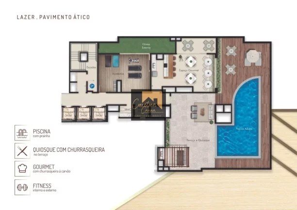 Imagem Apartamento no 6º andar com 115,85m² privativos, 3 quartos sendo 3 suítes com persianas automatiz...