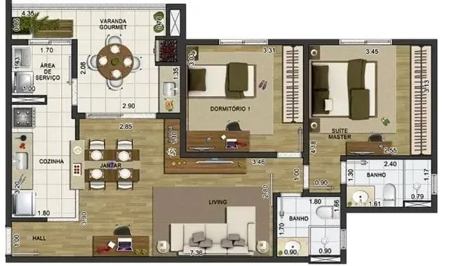 Imagem Apartamento à venda 2 Quartos, 1 Suite, 1 Vaga, 76M², Vila Bourghese, Pindamonhangaba - SP | Edificio Bauhaus