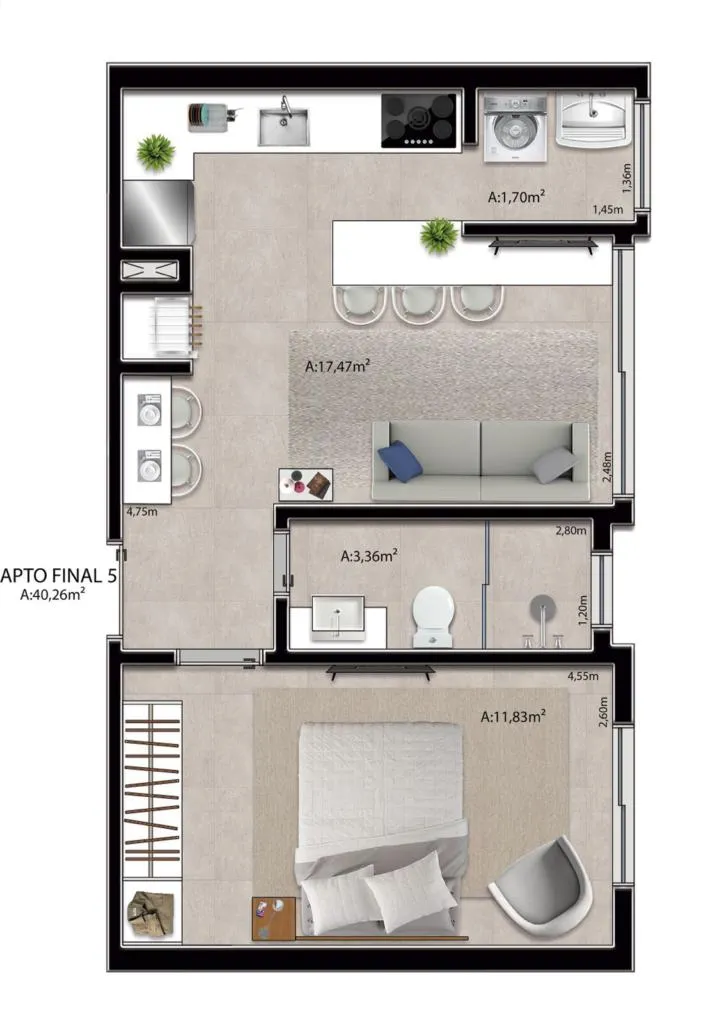 Imagem Apartamento 1 Dormitório - Bairro Zona Nova