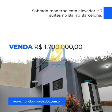 Imagem Sobrado moderno com elevador e 3 suítes no Bairro Barcelona.