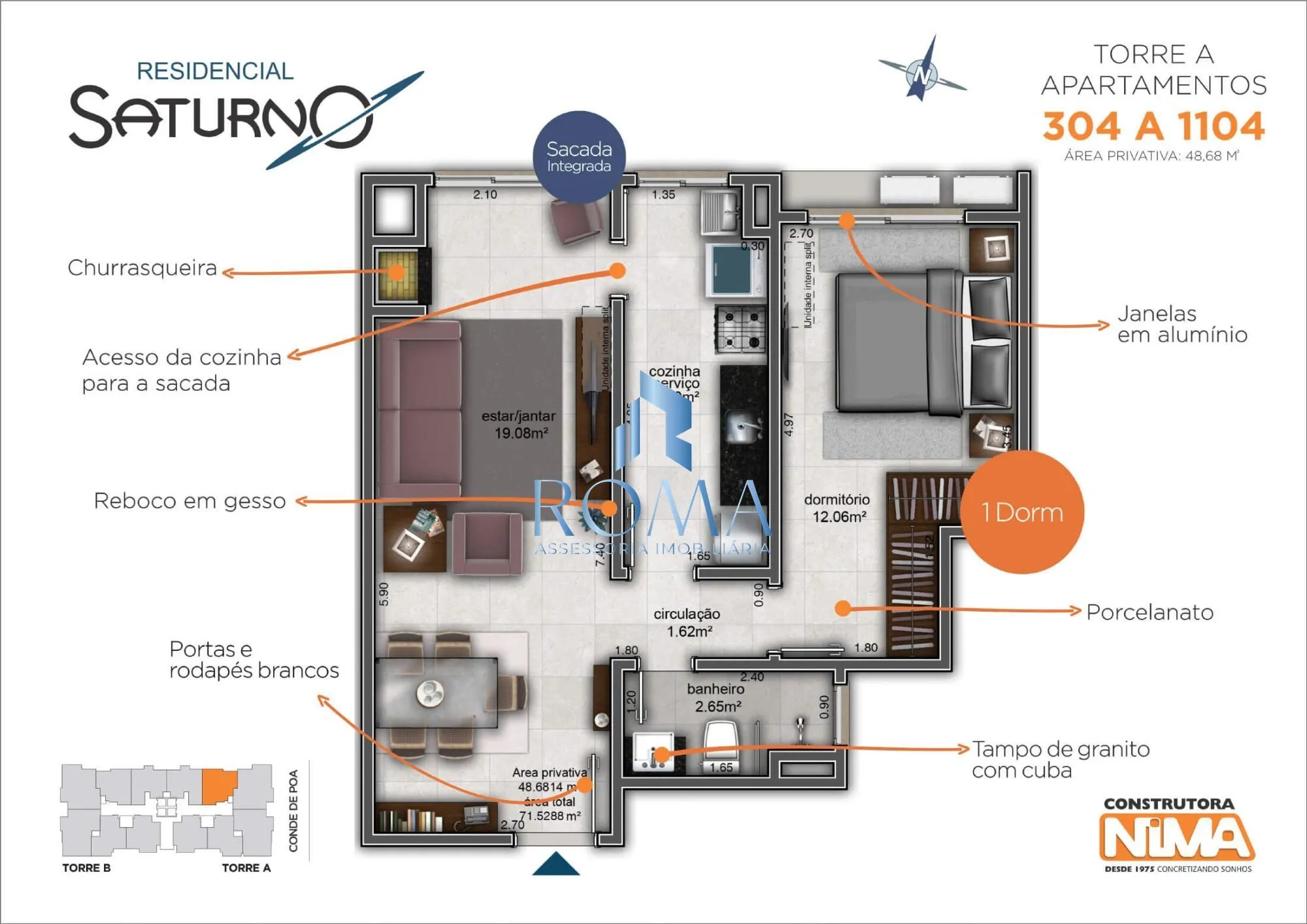 Imagem IMÓVEL PARA LOCAÇÃO - PRÓXIMO A UFN - 01 dormitório com garagem