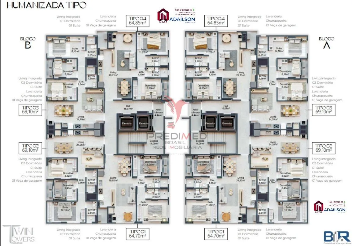Imagem Twin Towers Apartamentos na planta em Itapema SC BRASIL