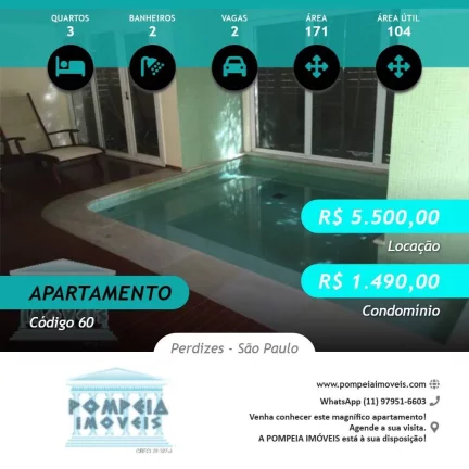 Foto do imóvel Apartamento Aluga Perdizes | 3 Dormitórios | Lazer Completo | 2 vagas