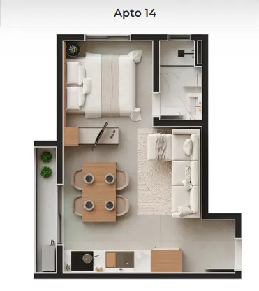 Imagem Loft para Venda em São José dos Pinhais, Centro, 1 dormitório, 1 suíte, 1 banheiro