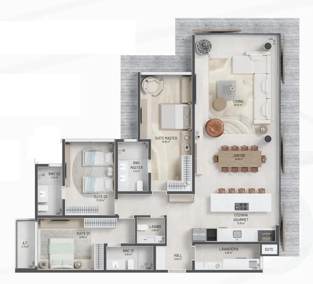 Imagem Apartamento de luxo à venda no Centro de Guaratuba-PR: 3 quartos, 3 suítes, 4 banheiros, 2 vagas, 153,35m².
