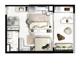 Imagem Apartamento à venda no Centro de São Bernardo do Campo-SP: 1 quarto, 1 suíte, 1 banheiro, 1 vaga de garagem - 42m². Condomínio Mondial Home.