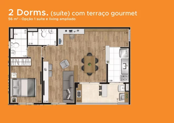 Imagem Jardim Imperador | 2 dormitórios | 1 suíte | sacada Gourmet | 1 vaga | 56mts