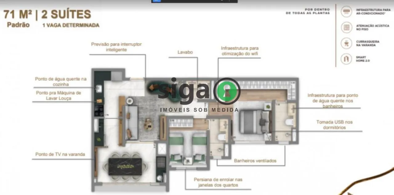 Imagem Apartamento à venda 2 dormitórios, 1 suíte 71m² na Chácara Klabin