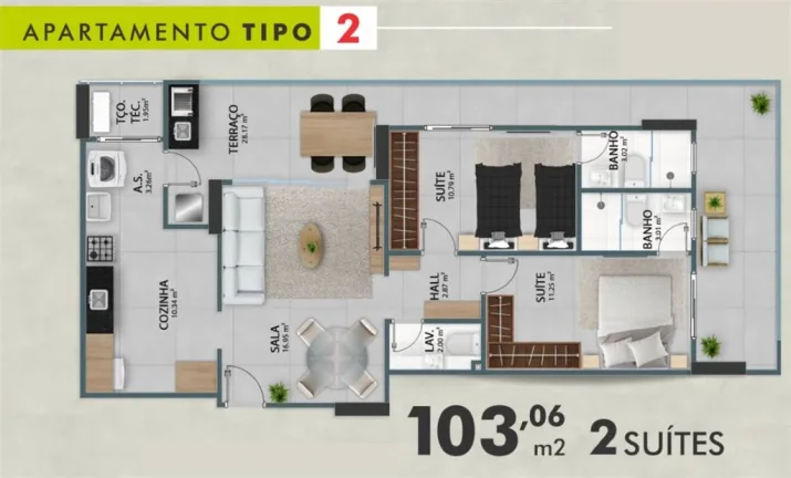 Imagem APARTAMENTO COM 103.06 m² - GUILHERMINA - PRAIA GRANDE SP