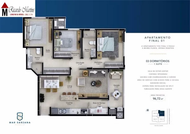 Apartamento com 3 Quartos à Venda, 96 m² em Mar Grosso - Laguna