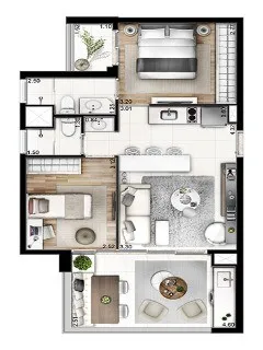 Imagem Apartamento à venda no Centro de São Bernardo do Campo-SP: 1 quarto, 1 suíte, 1 banheiro, 1 vaga de garagem - 42m². Condomínio Mondial Home.