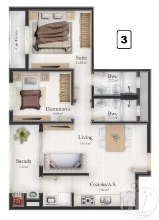 Imagem Apartamento Praia Brava no Privilége Residence com 2 Quartos