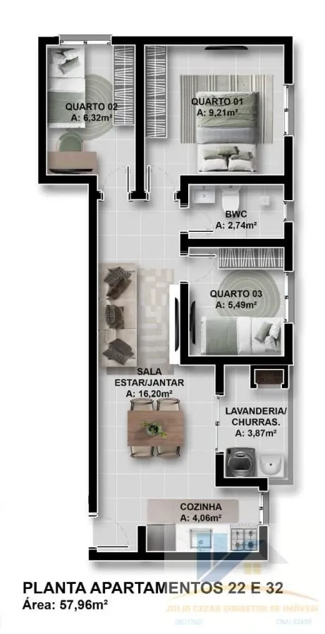 Imagem Apartamento para Venda em São José dos Pinhais, Santo Antônio, 3 dormitórios, 1 banheiro, 1 vaga