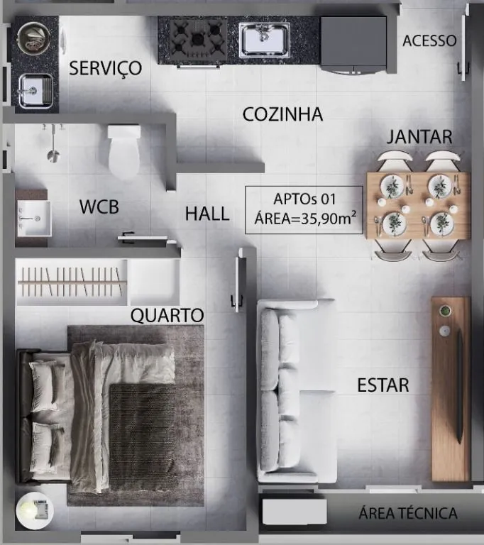 Imagem Apartamento com 1 dormitório à venda, 35 m² por R$ 311.479,00 - Bessa - João Pessoa/PB