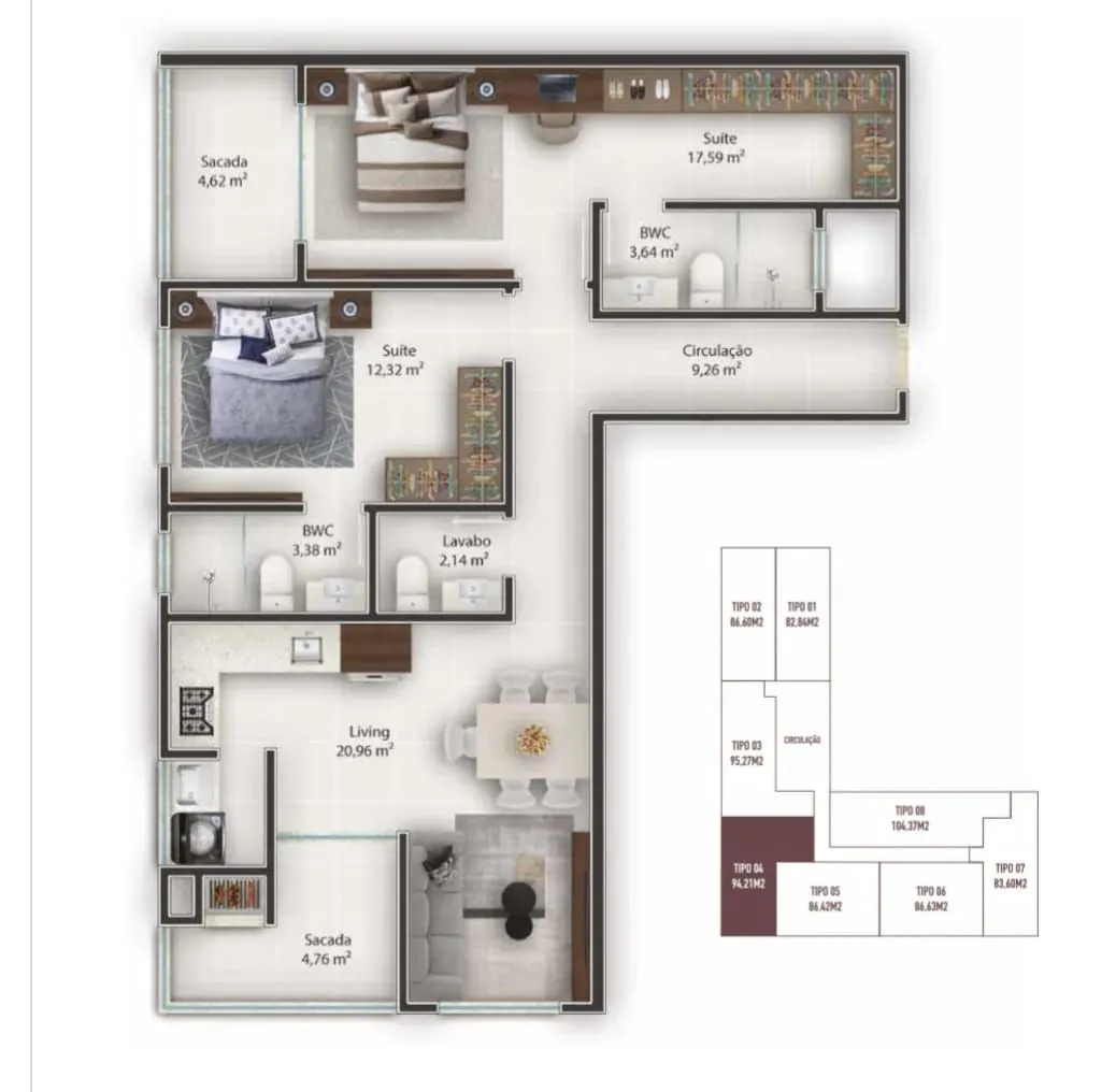 Imagem Apartamento à venda em Porto Belo, Balneário Perequê, com 2 quartos, 94.21m2