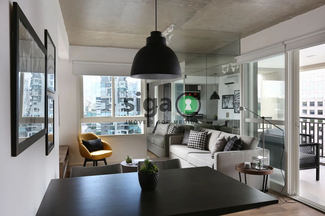 Imagem Studio com 64m², no Brooklin, com 1 quarto, 2 banheiros e 1 vaga, Mobiliado para Locação