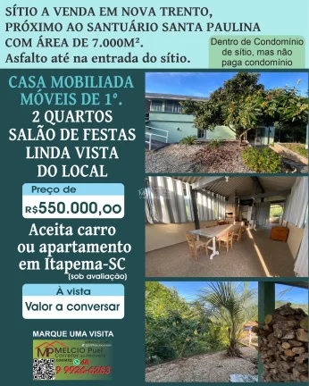 Foto do imóvel Sítio a venda em Nova Trento - Terra de Santa Paulina. Com área de 7.000m², muitas árvores ao redor. Plantas frutíferas, em Vígolo Nova Trento SC
