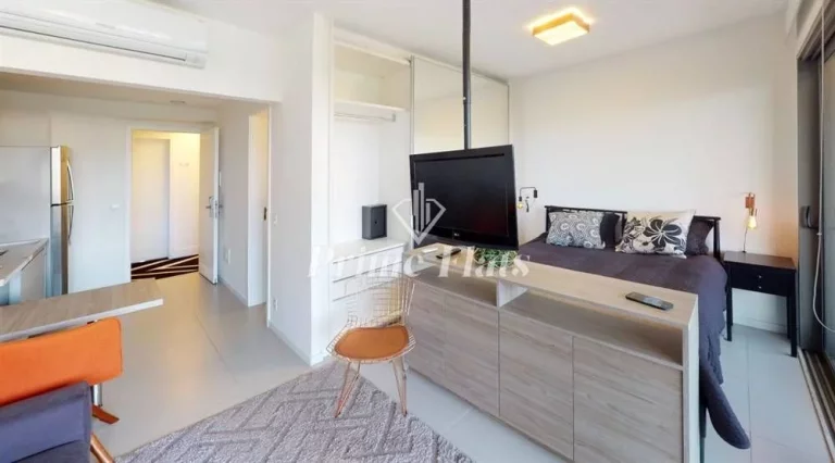 Imagem Flat disponível para locação no VHouse por JFL Living, com 48m², 1 dormitório e 1 vaga