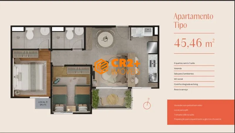 Imagem Vendo apartamento com 2 quartos, 1 suíte, em Pauista.