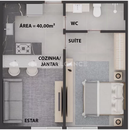 Imagem Apto - 2 Quartos - 1 Suíte - 60,89 m² - Cabo Branco, João Pessoa/PB