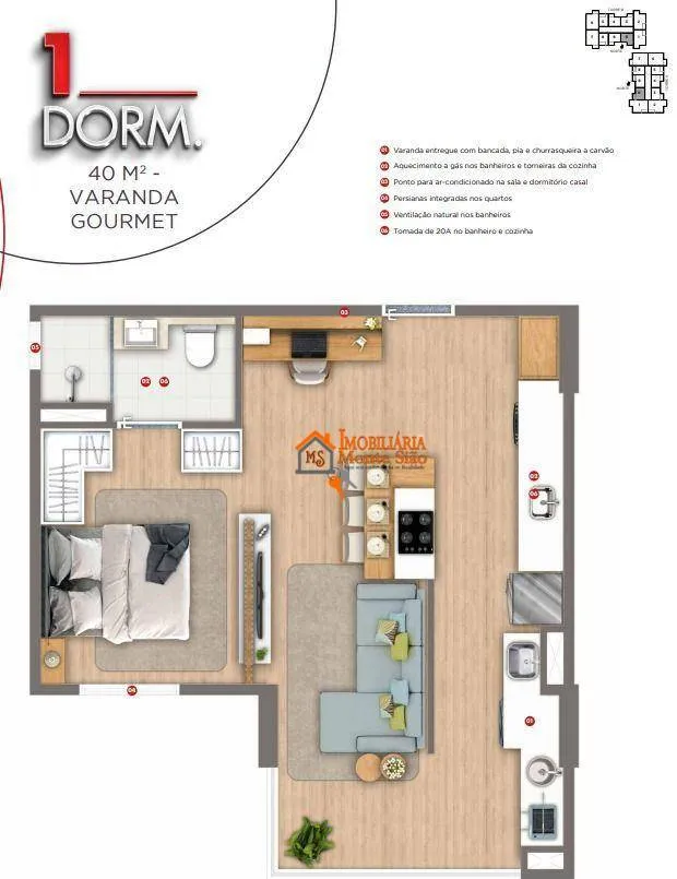 Imagem Apartamento com 1 dormitório à venda, 40 m² por R$ 413.490 - Picanco - Guarulhos/SP