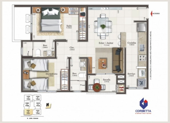 Imagem Apartamento com 2 Quartos à Venda, 64 m² em Centro - Criciúma